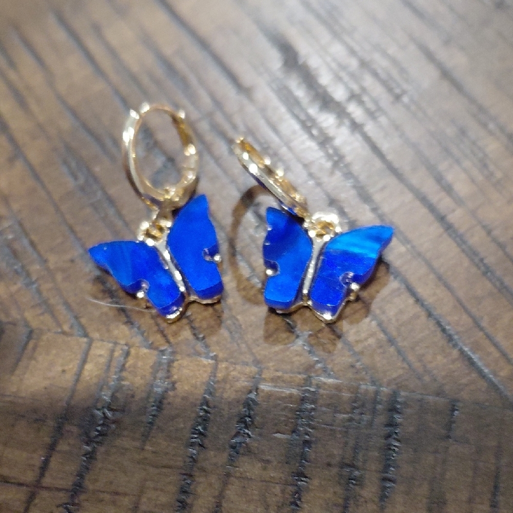Blue Butterfly Gold-Accent Dangle Earrings - Women Jewelry